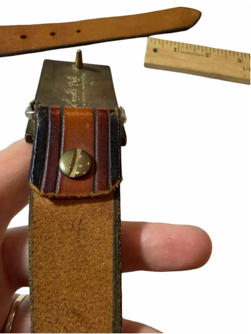Kenneth Reid Vintage Leather Belt Wood Brass Buckle Albuquerque Southwest